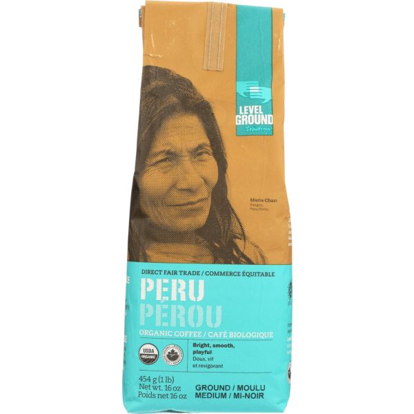 LEVEL GROUND COFFEE: Coffee Ground Peru Medium Organic, 16 oz