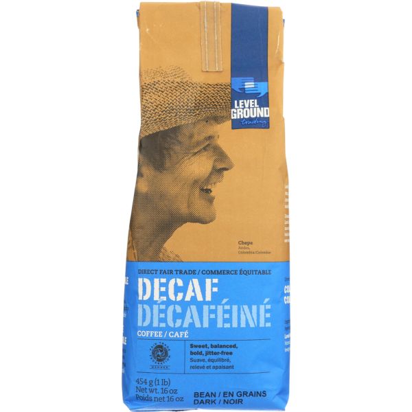 LEVEL GROUND COFFEE: Coffee Whole Bean Dark Decaf, 16 oz
