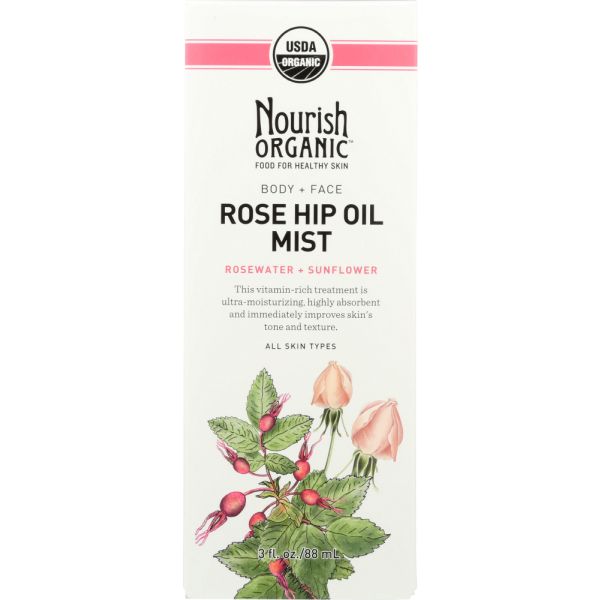 Nourish Organic Rejuvenating Rose Hip & RoseWater Body Oil Mist, 3 Oz