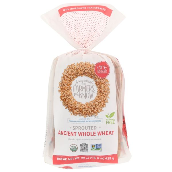 ONE DEGREE: Veganic Ancient Whole Wheat Bread, 22 oz