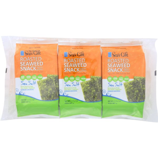 SEAS GIFT: Roasted Seaweed Snack Sea Salt 3 Pack, 0.17 oz