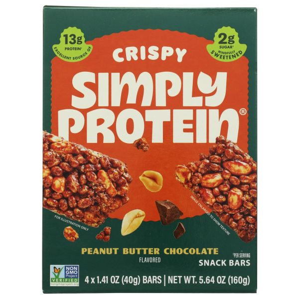 SIMPLYPROTEIN: Peanut Butter Chocolate Crispy Bars 4Pack, 5.64 oz