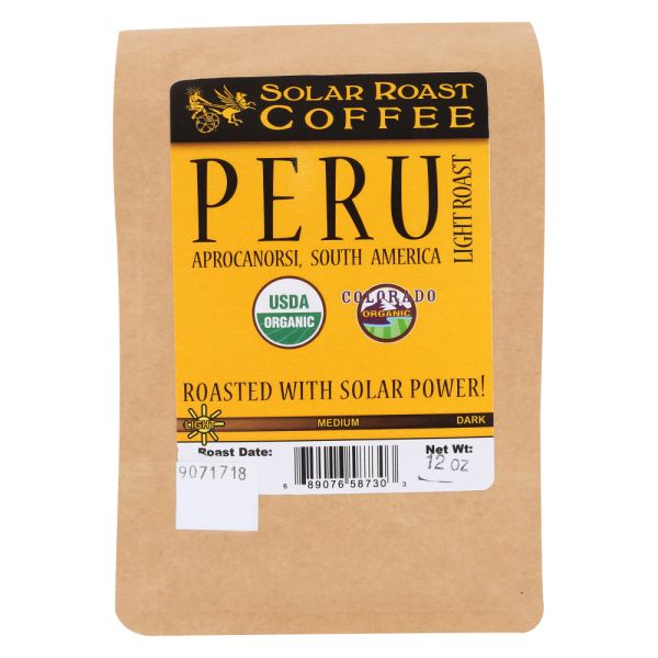 SOLAR ROAST COFFEE LLC: Peru Organic Coffee Light Roast, 12 oz