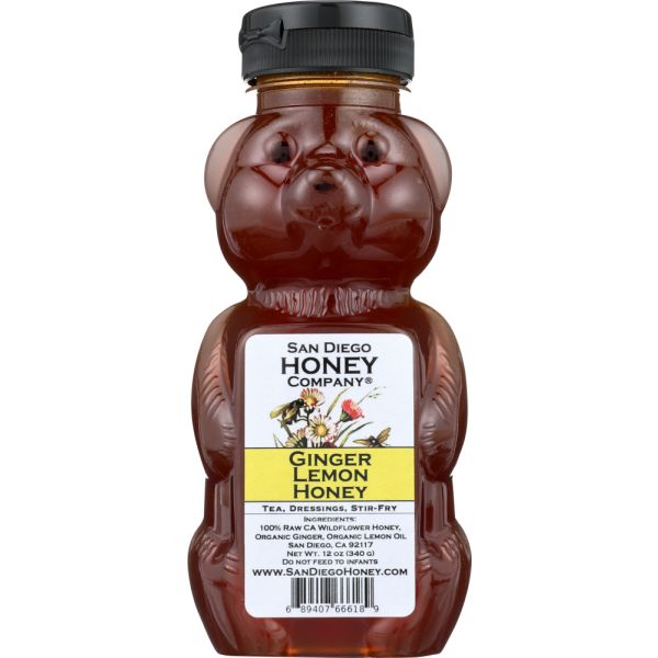 SAN DIEGO HONEY COMPANY: Ginger Lemon Infused Raw Wildflower Honey, 12 oz