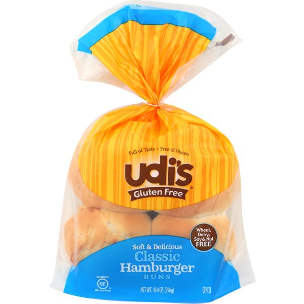 UDIS: Gluten Free Classic Hamburger Buns 4 Count, 10.4 oz