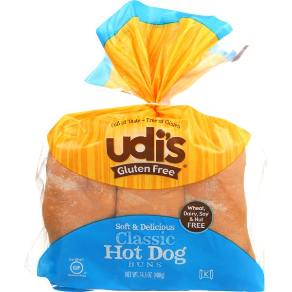 UDIS: Gluten Free Classic Hot Dog Buns 6 Count, 14.3 oz