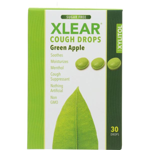 XLEAR: Green Apple Sugar Free Cough Drops, 30 pc