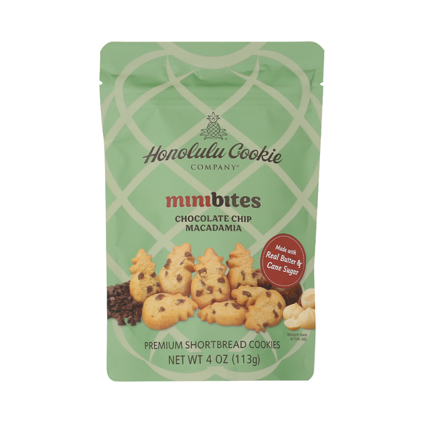 HONOLULU COOKIE COMPANY: Chocolate Chip Macadamia Mini Bites Shortbread Cookies, 4 oz