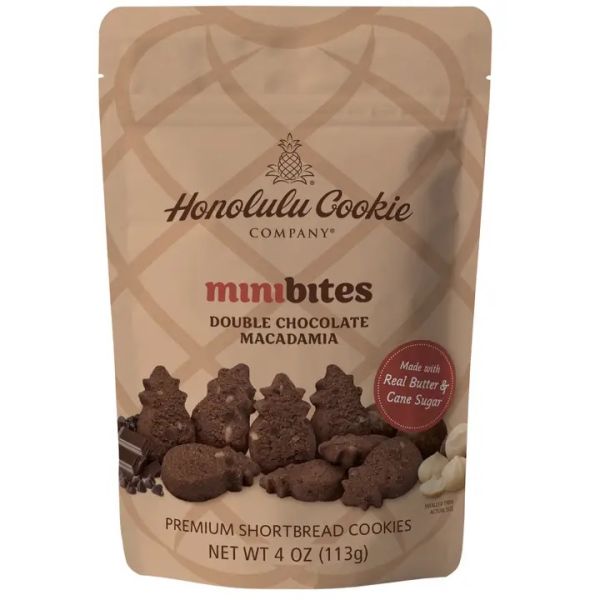 HONOLULU COOKIE COMPANY: Double Chocolate Macadamia Mini Bites Shortbread Cookies, 4 oz