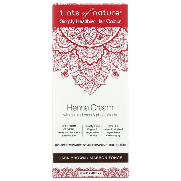 TINTS OF NATURE: Dark Brown Henna Cream Hair Colour, 2.46 fo