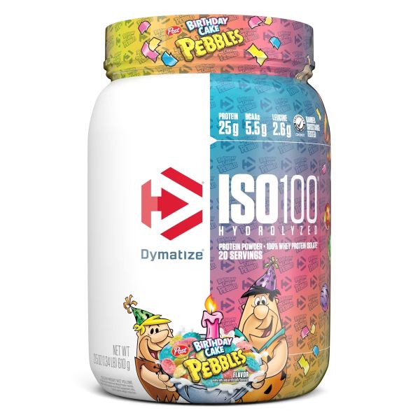 DYMATIZE: ISO100 PROTEIN Powder Birthday Cake Pebbles, 21.5 oz
