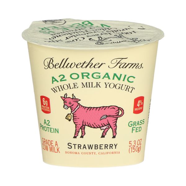 BELLWETHER FARMS: A2 Organic Strawberry Whole Milk Yogurt, 5.3 oz