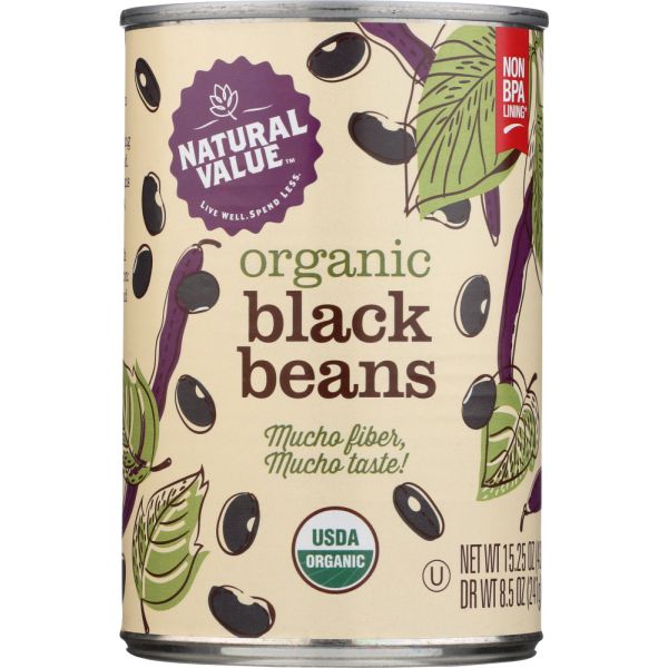 NATURAL VALUE: Bean Black Can Organic, 15 oz