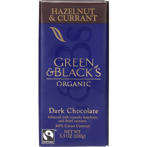 Green & Black's Organic Hazelnut & Currant Dark Chocolate, 3.5 Oz