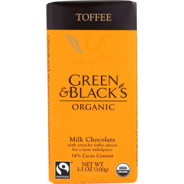GREEN & BLACKS: Organic Toffee Milk Chocolate Bar 34% Cacao, 3.5 oz