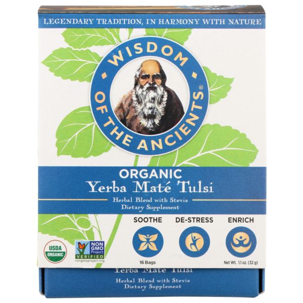 WISDOM OF THE ANCIENTS: Tea Yerba Mate Tulsi Bag, 1.1 oz