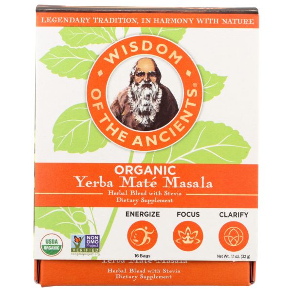 WISDOM OF THE ANCIENTS: Organic Yerba Mate Masala Tea Bags, 1.1 oz
