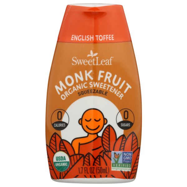 SWEETLEAF STEVIA: Monk Fruit Organic Sweetener English Toffee Squeezable, 1.7 oz