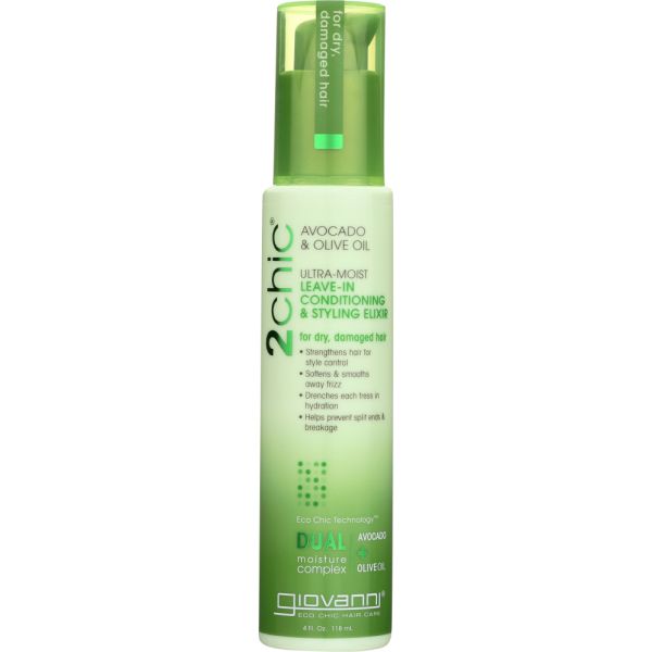 GIOVANNI COSMETICS: 2chic Ultra-Moist Leave-In Conditioning & Styling Elixir Avocado & Olive Oil, 4 oz