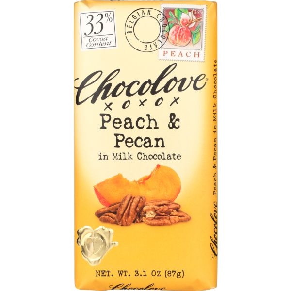 CHOCOLOVE: Milk Chocolate Bar Peach and Pecan, 3.1 oz