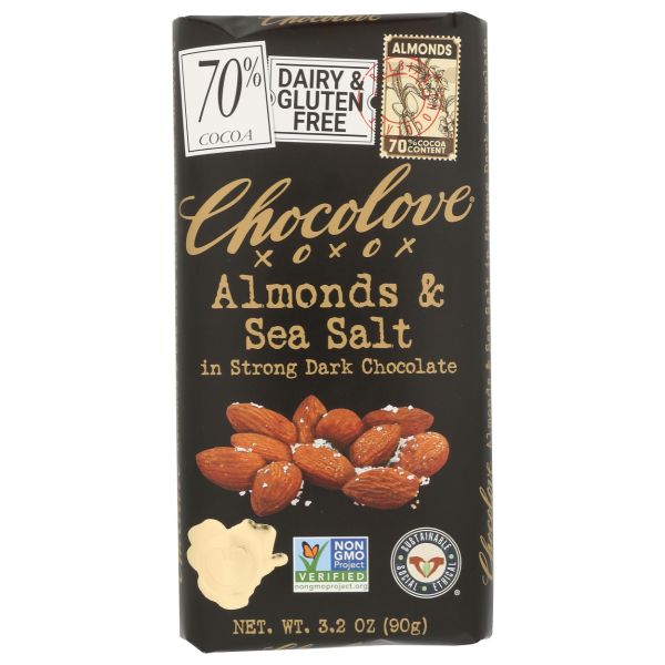 CHOCOLOVE: Almonds and Sea Salt in Strong Dark Chocolate Bar, 3.2 oz