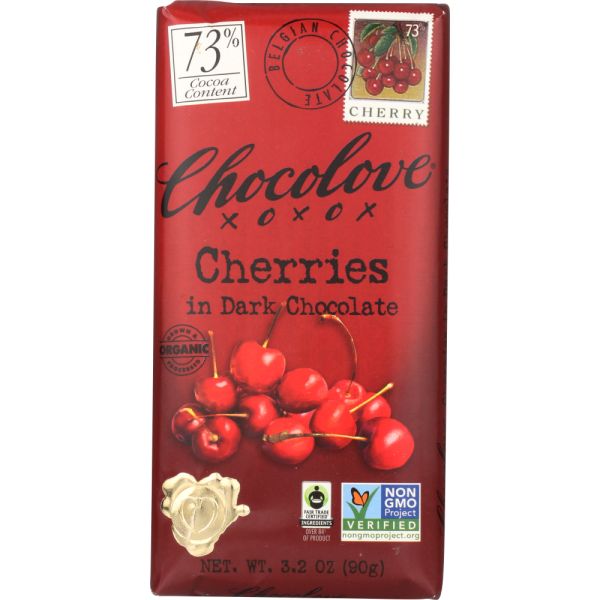 CHOCOLOVE: Cherries Dark Chocolate Bar, 3.2 oz