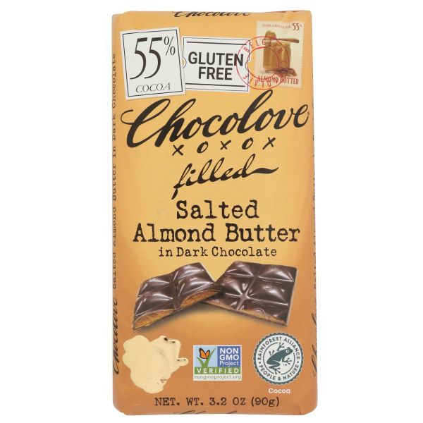 CHOCOLOVE: Salted Almond Butter Dark Chocolate Bar, 3.2 oz