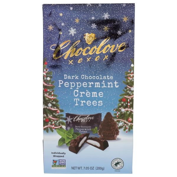 CHOCOLOVE: Dark Chocolate Peppermint Creme Trees, 7.05 oz