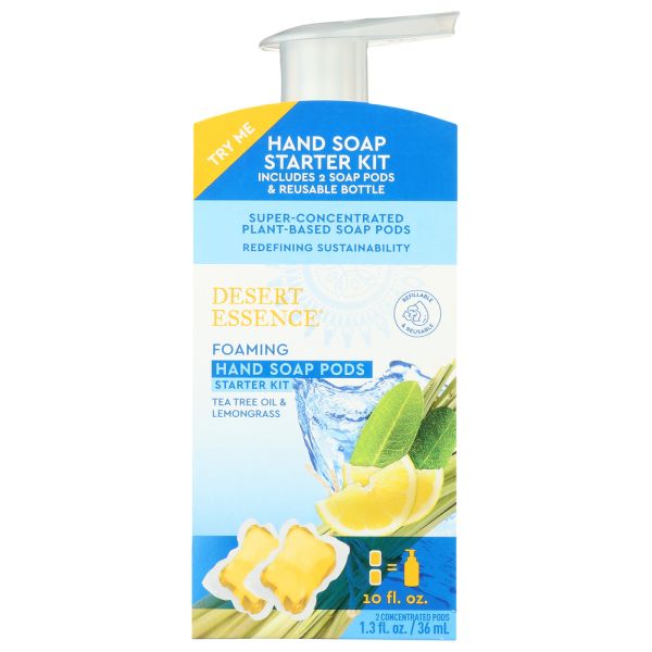 DESERT ESSENCE: Tea Tree Oil & Lemongrass Foaming Hand Soap Pod Starter Kit, 1.3 fo