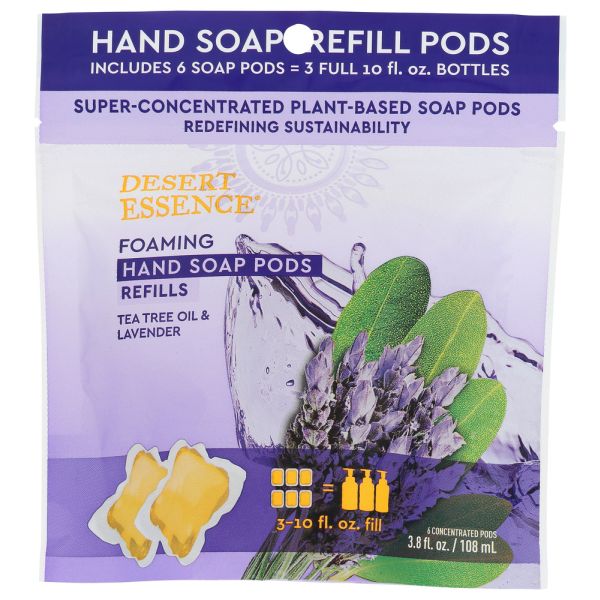 DESERT ESSENCE: Tea Tree Oil & Lavender Foaming Hand Soap Refill Pods, 3.8 fo