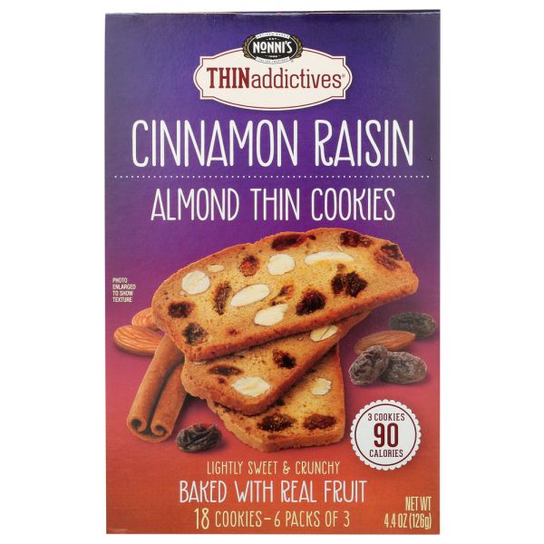 NONNIS: Cinnamon Raisin Almond Thin Cookies, 4.44 oz