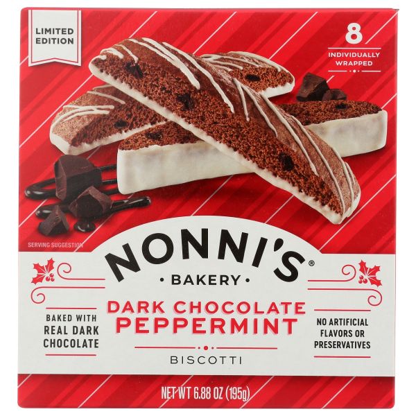 NONNIS: Dark Chocolate Peppermint Biscotti, 6.88 oz