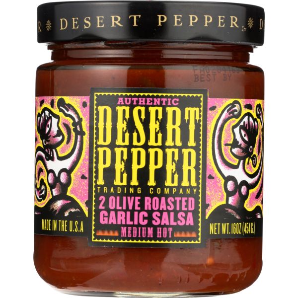 DESERT PEPPER: 2 Olive Roasted Garlic Medium Hot Salsa, 16 oz