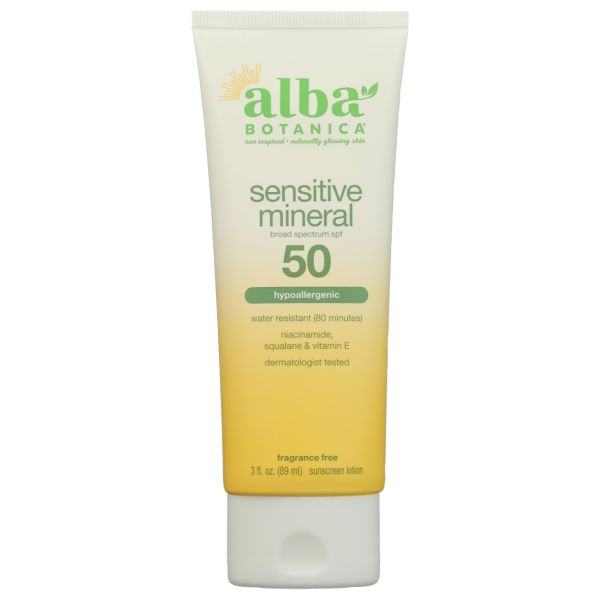 ALBA BOTANICA: Sensitive Mineral Sunscreen Lotion SPF 50, 3 fo