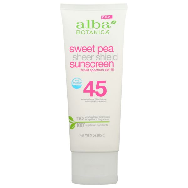 Alba Botanica: Sunscreen Spf45 Sheer Sweet Pea Lotion, 3 oz