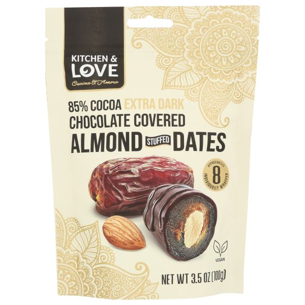 KITCHEN AND LOVE: Extra Dark Chocolate Covered Almond Stuffed Dates, 3.5 oz