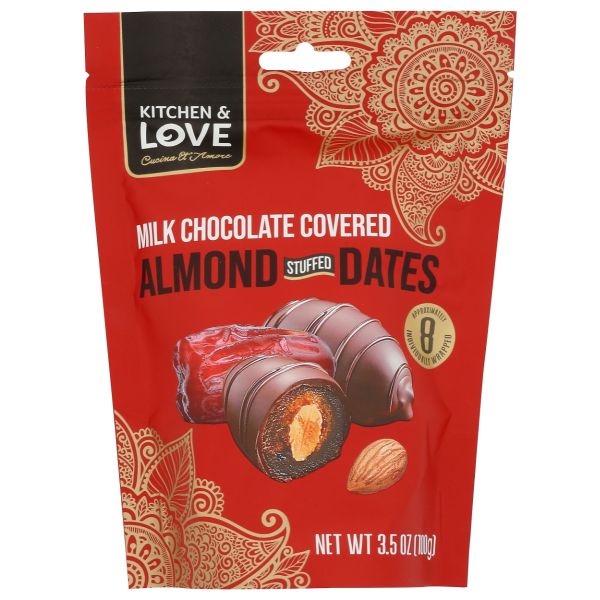 KITCHEN AND LOVE: Milk Chocolate Covered Almond Stuffed Dates, 3.5 oz