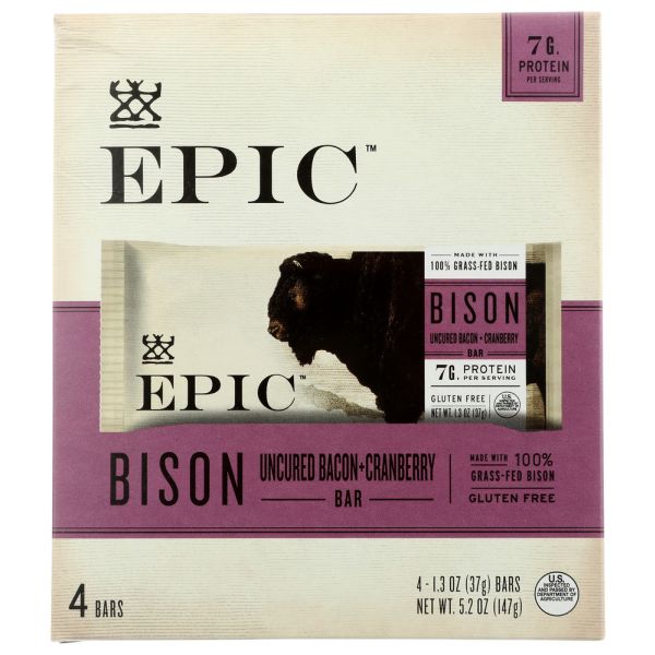EPIC: Bison Bacon Cranberry Bars 4Pk, 5.2 oz