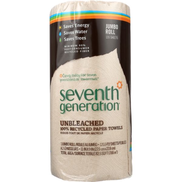 SEVENTH GENERATION: 100 Percent Recycled Paper Towels Unbleached, 1 ea
