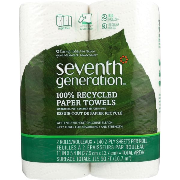 SEVENTH GENERATION: 100% Recycled Paper Towels 2 Rolls, 1 ea
