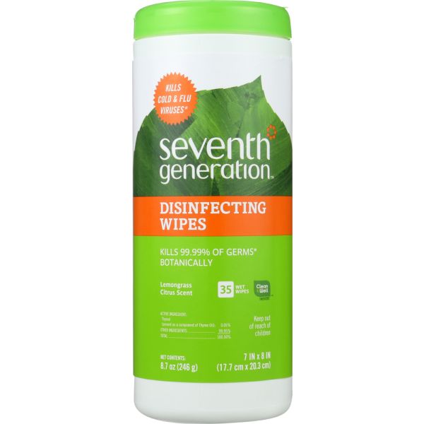 SEVENTH GENERATION: Disinfecting Wipes Lemongrass and Citrus, 35 Pc