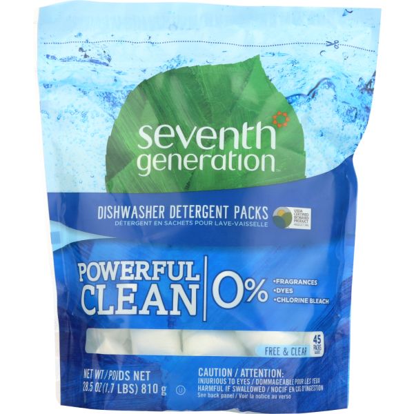 SEVENTH GENERATION: Dishwasher Detergent Packs Free Clear, 45 pc