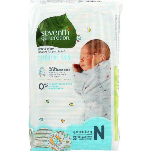 SEVENTH GENERATION: Free and Clear Baby Diapers Newborn, 36 pc