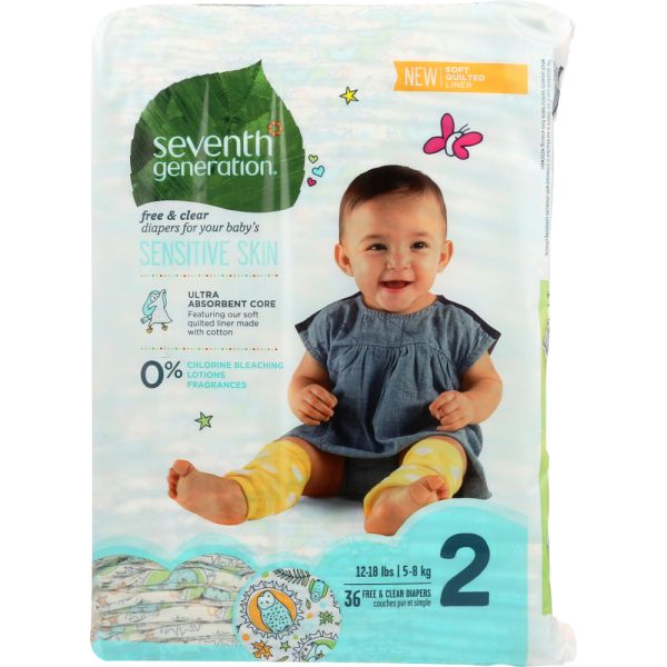 SEVENTH GENERATION: Baby Free & Clear Diapers Stage 2 12-18 Pounds, 36 Diapers