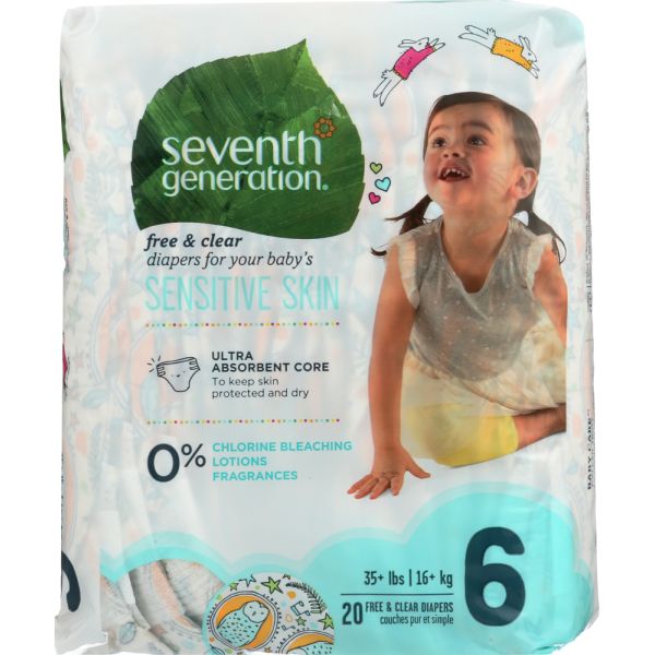 SEVENTH GENERATION: Free & Clear Baby Diapers Size 6, 20 pc