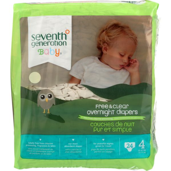 SEVENTH GENERATION: Free & Clear Overnight Diapers Stage 4, 24 pc