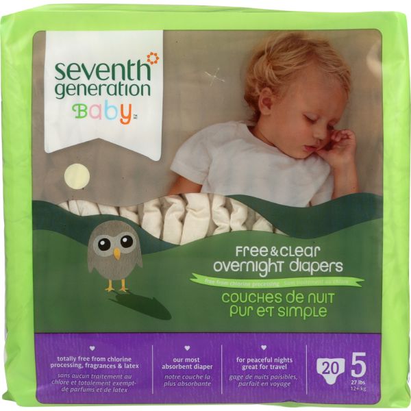 SEVENTH GENERATION: Free & Clear Overnight Diapers Stage 5, 20 pc