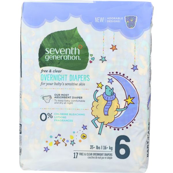 SEVENTH GENERATION: Free & Clear Overnight Diapers Stage 6, 17 pc