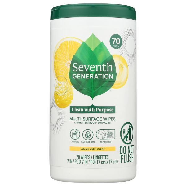 SEVENTH GENERATION: Multi Surface Wipes Lemon Zest, 70 pc