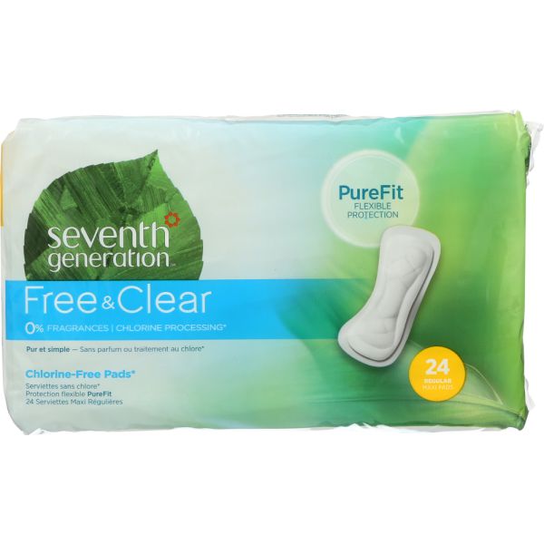 SEVENTH GENERATION: Free & Clear Maxi Pads Regular, 24 pc